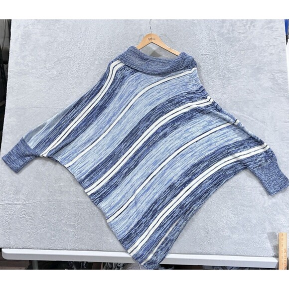 NWT Catherines Poncho Sweater Plus 0X/ 1X Pullover Cowl Neck Blue Striped Tunic - Picture 2 of 7
